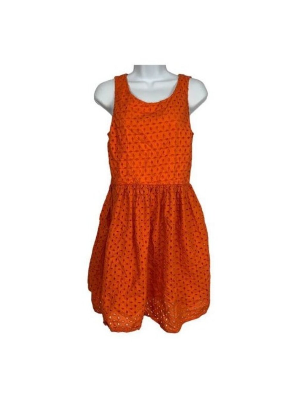 Old Navy Womens Orange Sleeveless Eyelet Dress Size 6 Cotton Lined Casual India